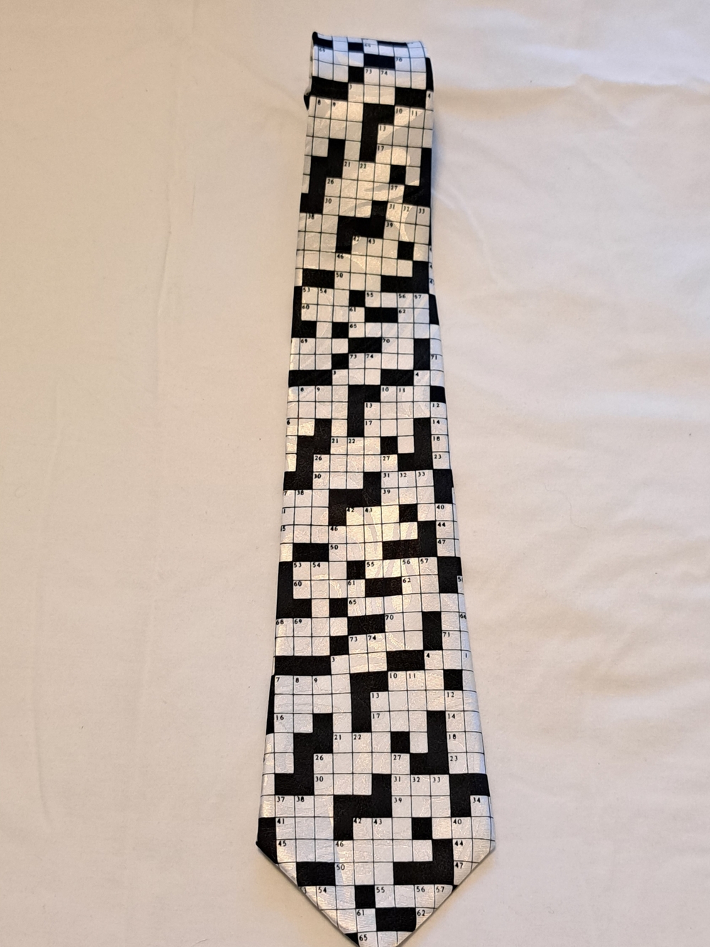 Black and White Crossword Pattern Men’s Tie